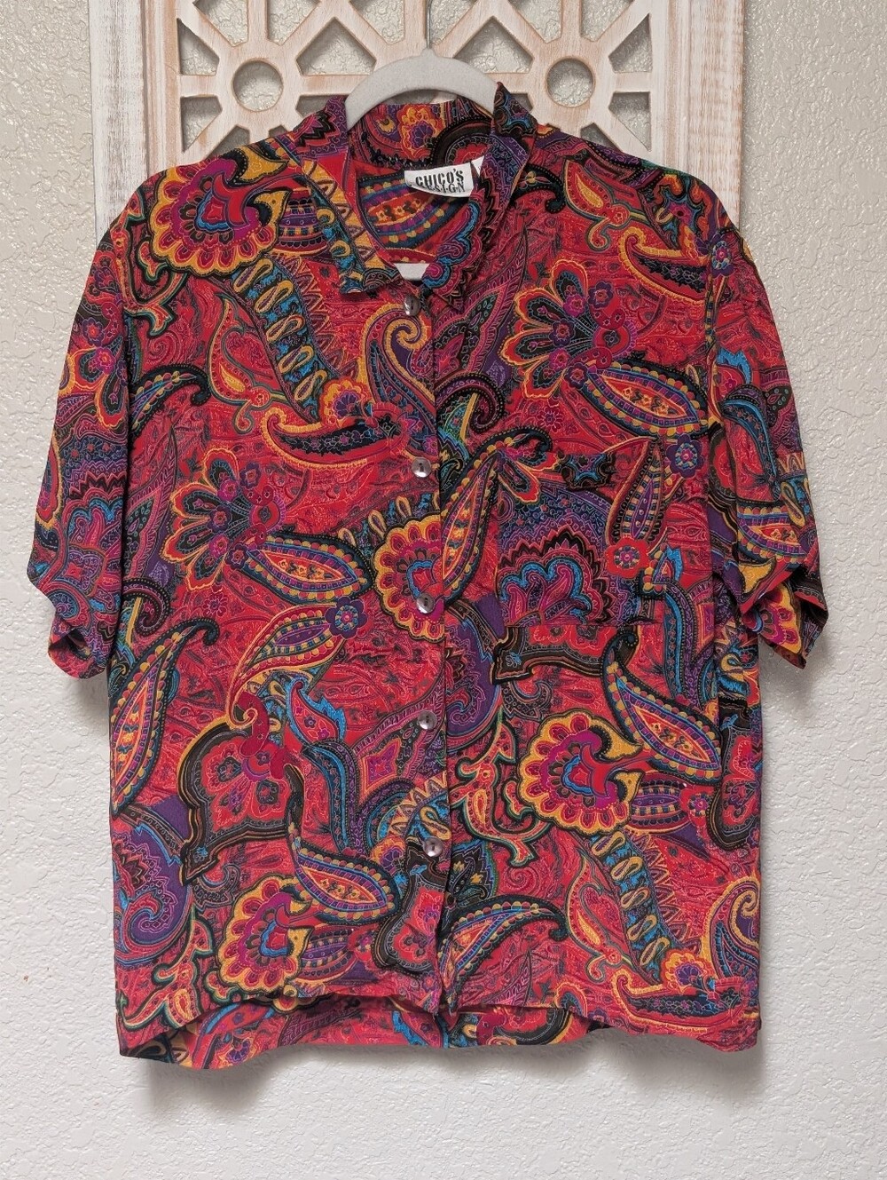 Vintage 90s Chico’s Design Rayon Shirt Size 1 (Med) Colorful Floral Paisley